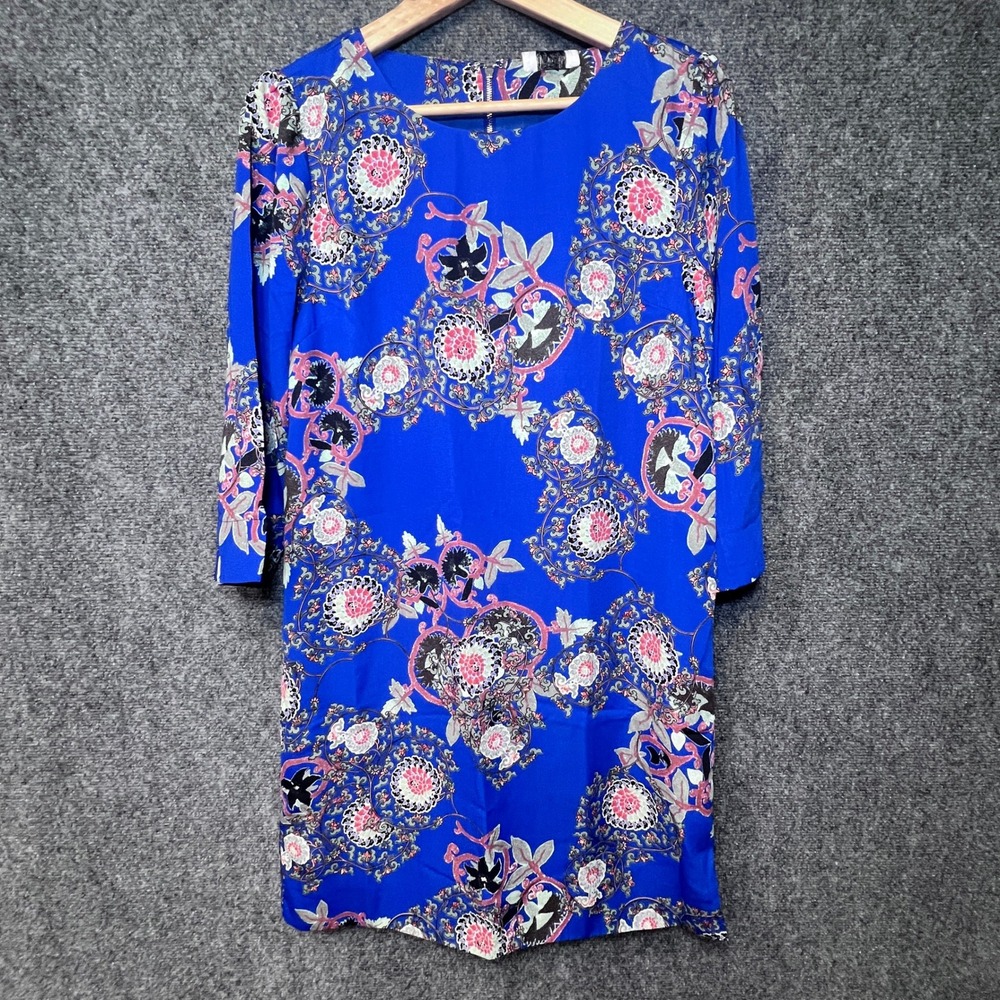 I.Madeline Boho Medallion Geometric 3/4 Sleeve Mini Shift Dress Blue NWT $149